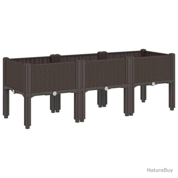 Jardini�re bac lit sur�lev� plantes fleurs terrasse jardin avec pieds 120 x 40 x 42 cm PP marron 02