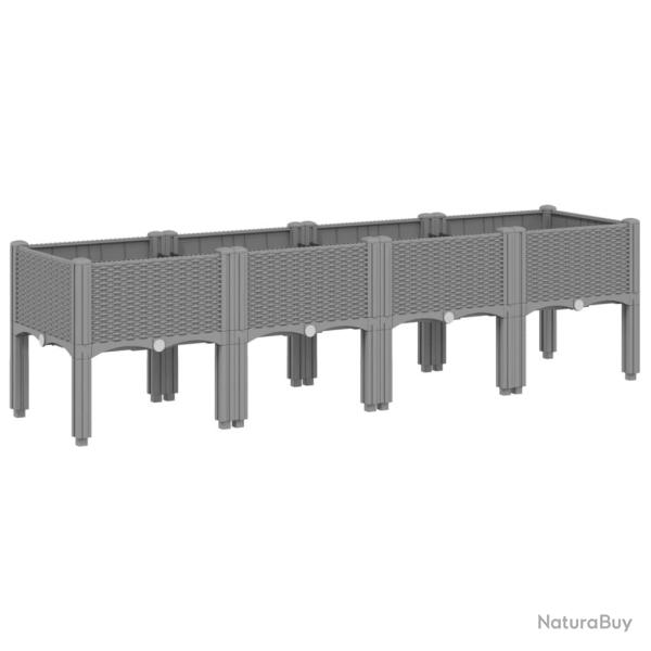 Jardini�re bac lit sur�lev� plantes fleurs terrasse jardin avec pieds clair 160 x 40 x 42 cm PP gri