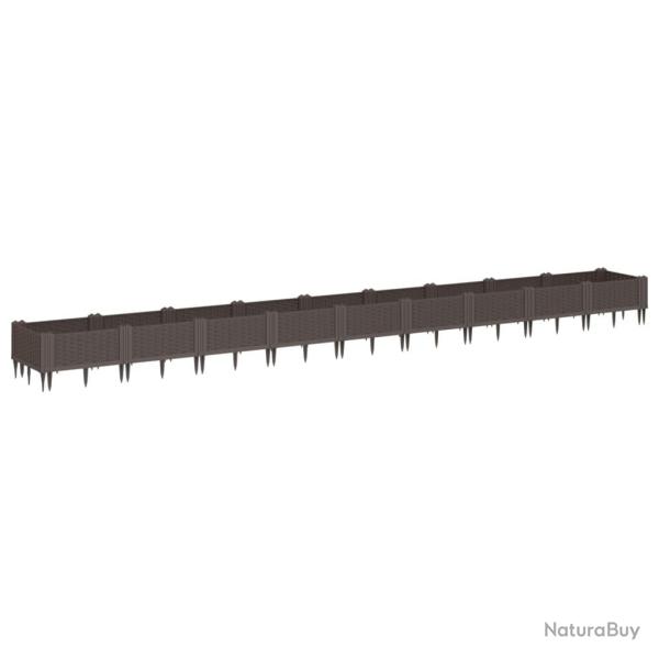 Jardini�re bac lit sur�lev� plantes fleurs terrasse jardin avec piquets 362,5 x 42,5 x 28,5 cm PP m