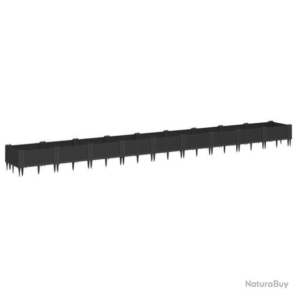 Jardini�re bac lit sur�lev� plantes fleurs terrasse jardin avec piquets 362,5 x 42,5 x 28,5 cm PP n