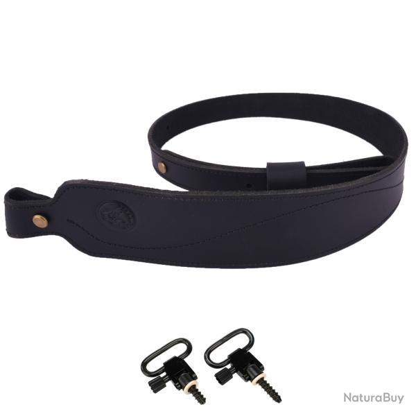 WAYNE'S DOG Sangle de fusil en cuir faite  la main avec mrillons-*NOIR LIVRAISON GRATUITE