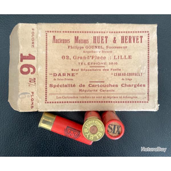 Bo�te ancienne HUET & HERVET contenant 10 cartouches marque ELEY calibre 16-70 mm plomb n� SIX