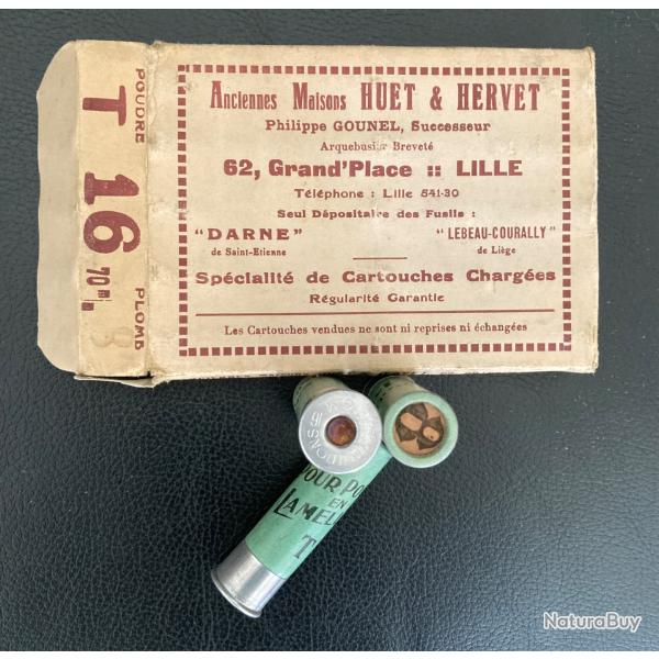 Bo�te ancienne HUET & HERVET contenant 10 cartouches marque MGM MUNITIONS calibre 16-70 mm pb n� 8