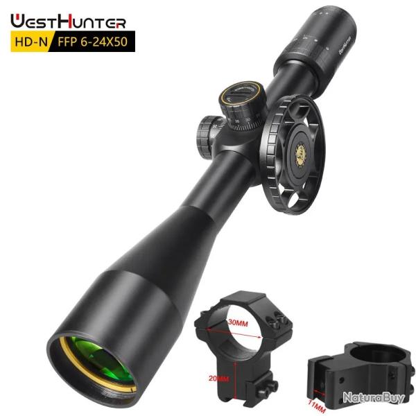 Lunette de Vis�e WestHunter HD-N 6-24x50 FFP - R�ticule Premier Plan Focal Monture Haute 11mm et 20m