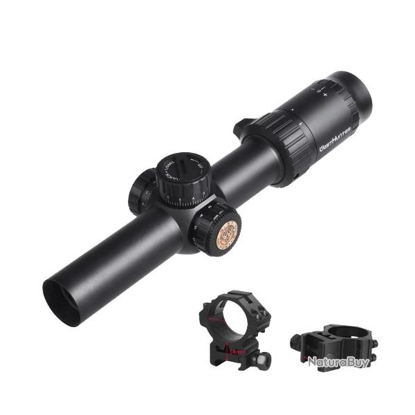 Lunette de Vis�e WestHunter HD 1-6x24 IR  2 Colliers 2 Levier Chasse Battue Tactique Vert Rouge