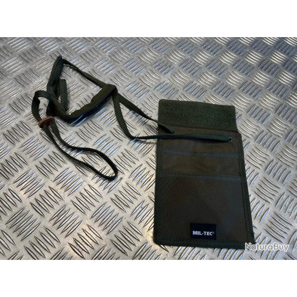 pochette portefeuille papiers multi poches vert tour de cou mil-tec neuf