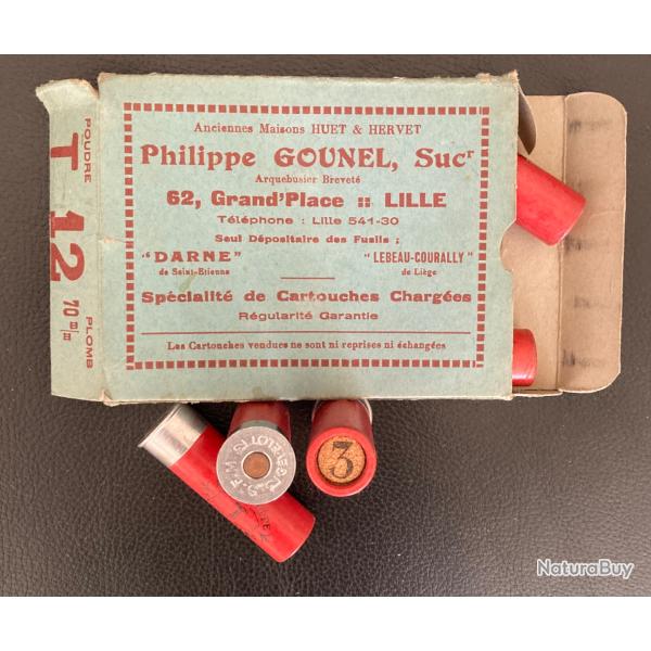 Bo�te collection GOUNEL de 10 cartouches marque SFM G�VELOT, calibre 12-70 mm pb n� 3.