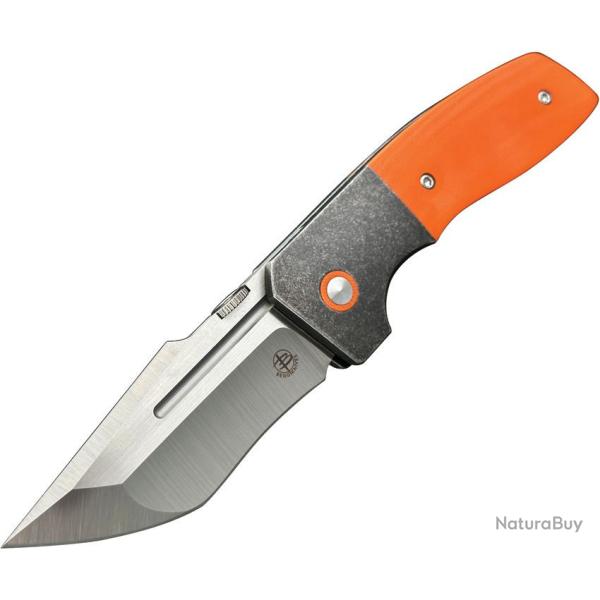 Couteau Begg Knives One Orange Lame Tanto Recurve Acier VG10 Manche G10 Framelock Clip BG063