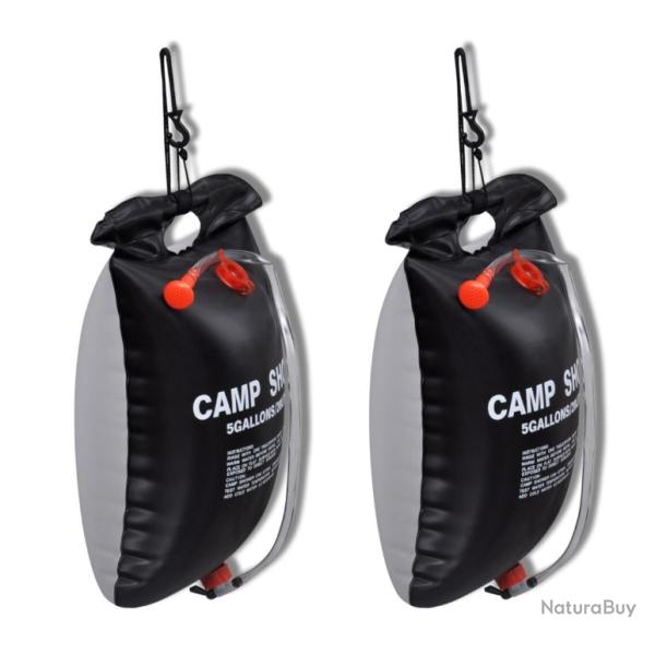 Douche solaire de camping 20 L - Lot de 2 - Facile et pratique pour bain d'ext�rieur