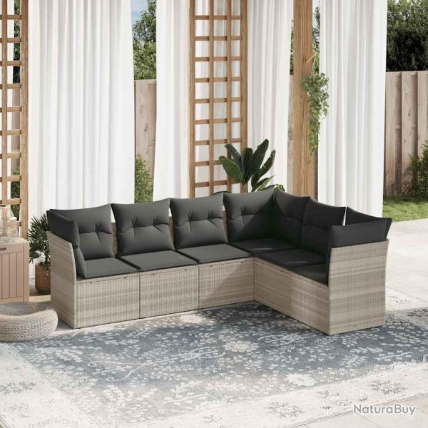 Salon de jardin 6 pcs avec coussins gris clair r�sine tress�e