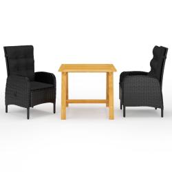 Ensemble &agrave; manger de jardin 3 pcs Noir