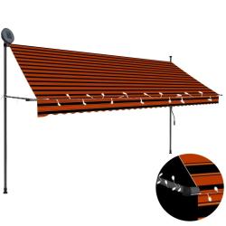 Auvent manuel r&eacute;tractable avec LED 350 cm Orange et marron
