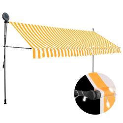 Auvent manuel r&eacute;tractable avec LED 400 cm Blanc et orange alsavelo