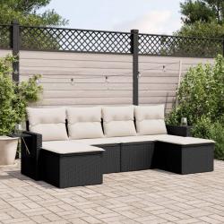 Salon de jardin 6 pcs avec coussins noir r&eacute;sine tress&eacute;e