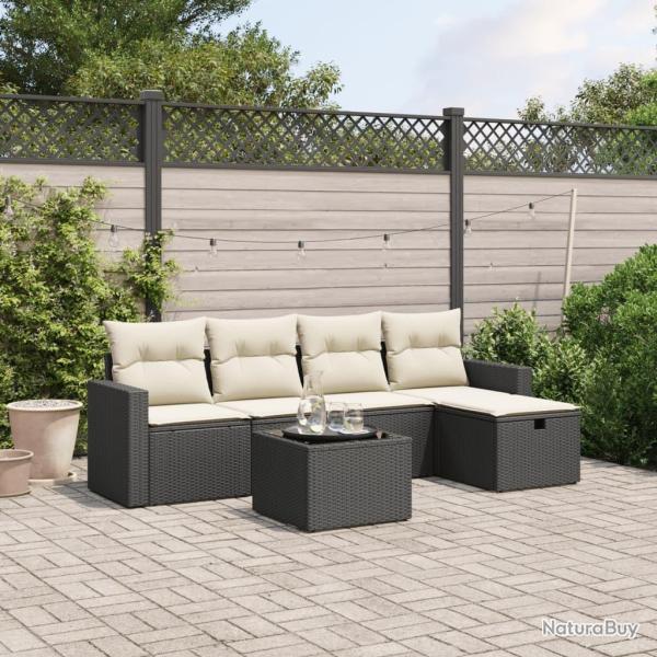 Salon de jardin 6 pcs avec coussins noir r�sine tress�e