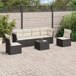 Salon de jardin 7 pcs avec coussins noir r&eacute;sine tress&eacute;e