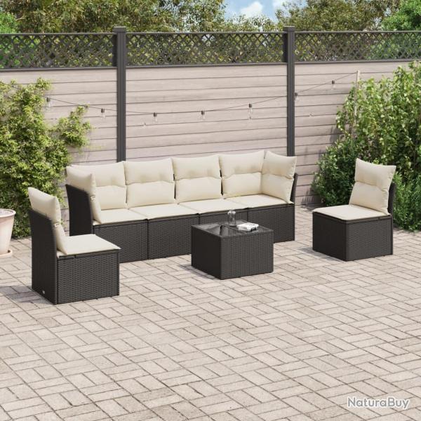 Salon de jardin 7 pcs avec coussins noir r�sine tress�e alsavelo