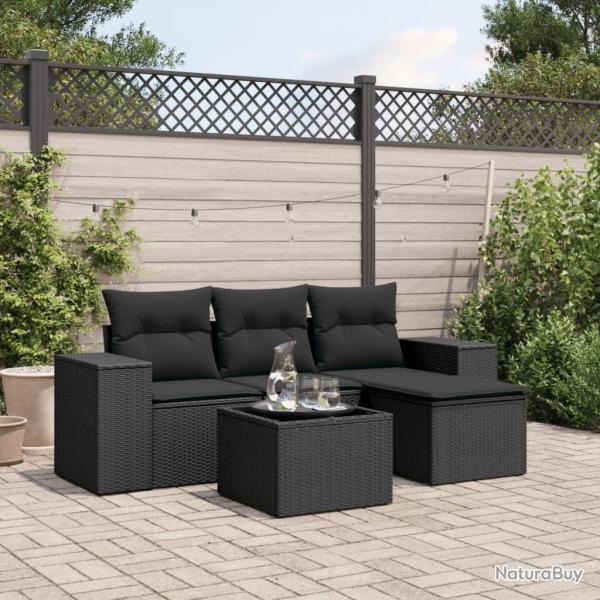 Salon de jardin 5 pcs avec coussins noir r�sine tress�e