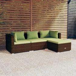 Salon de jardin 4 pcs avec coussins R&eacute;sine tress&eacute;e Marron