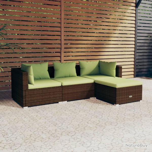 Salon de jardin 4 pcs avec coussins R�sine tress�e Marron