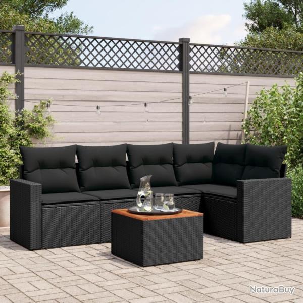 Salon de jardin 6 pcs avec coussins noir r�sine tress�e
