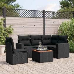 Salon de jardin 6 pcs avec coussins noir r&eacute;sine tress&eacute;e