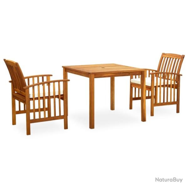 Ensemble � manger de jardin 3 pcs et coussins Acacia solide