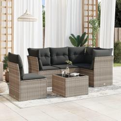 Salon de jardin 6 pcs avec coussins gris clair r&eacute;sine tress&eacute;e