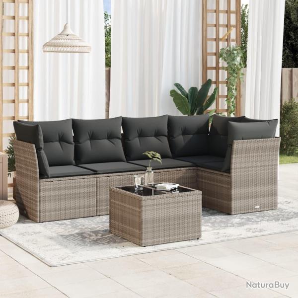 Salon de jardin 6 pcs avec coussins gris clair r�sine tress�e