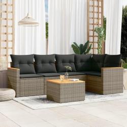 Salon de jardin 6 pcs avec coussins gris r&eacute;sine tress&eacute;e