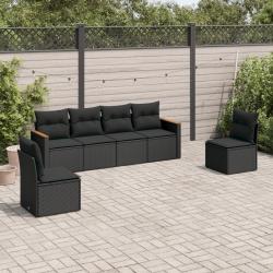 Salon de jardin 6 pcs avec coussins noir r&eacute;sine tress&eacute;e
