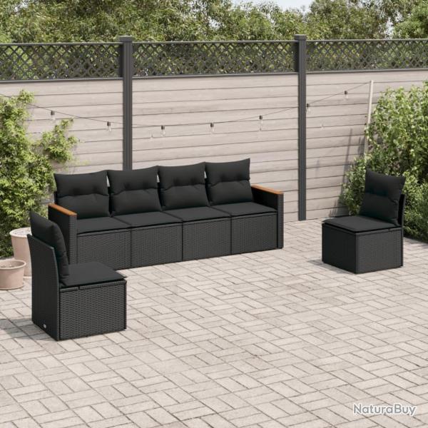 Salon de jardin 6 pcs avec coussins noir r�sine tress�e