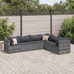 Salon de jardin 6 pcs avec coussins Gris R&eacute;sine tress&eacute;e
