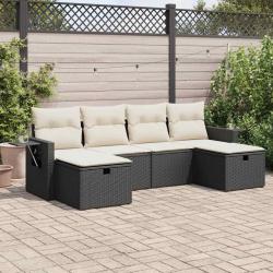 Salon de jardin 6 pcs avec coussins noir r&eacute;sine tress&eacute;e alsavelo