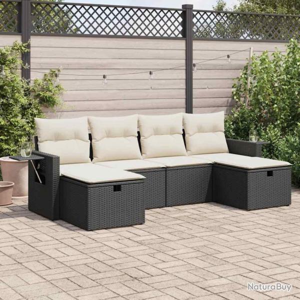 Salon de jardin 6 pcs avec coussins noir r�sine tress�e