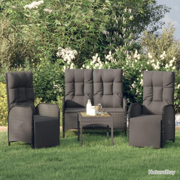 Ensemble � manger de jardin avec coussins 3 pcs Noir