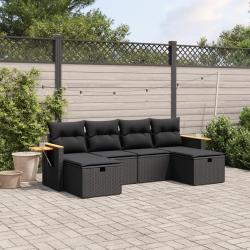Salon de jardin 6 pcs avec coussins noir r&eacute;sine tress&eacute;e alsavelo