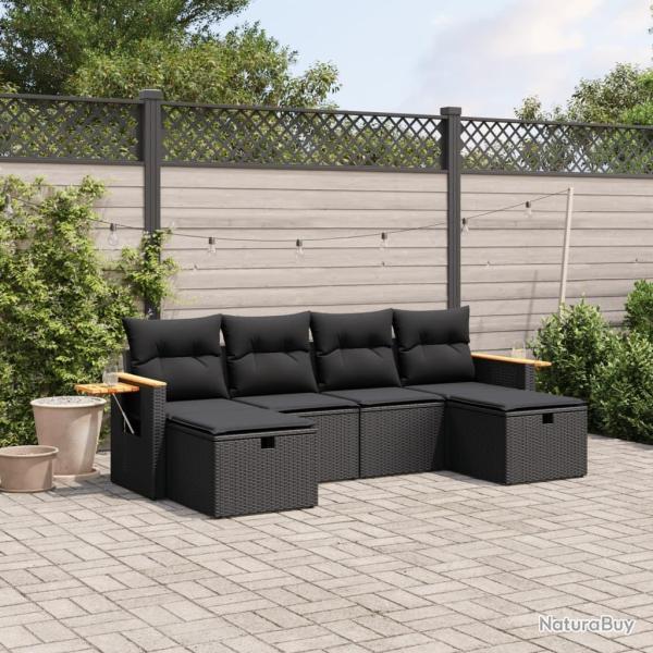 Salon de jardin 6 pcs avec coussins noir r�sine tress�e