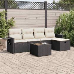 Salon de jardin 6 pcs avec coussins noir r&eacute;sine tress&eacute;e