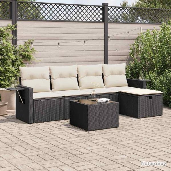 Salon de jardin 6 pcs avec coussins noir r�sine tress�e alsavelo