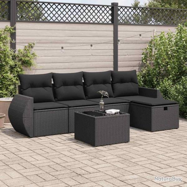 Salon de jardin 6 pcs avec coussins noir r�sine tress�e alsavelo