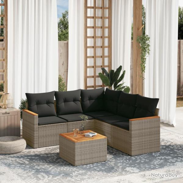 Salon de jardin 6 pcs avec coussins gris r�sine tress�e alsavelo