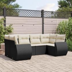 Salon de jardin 6 pcs avec coussins noir r&eacute;sine tress&eacute;e