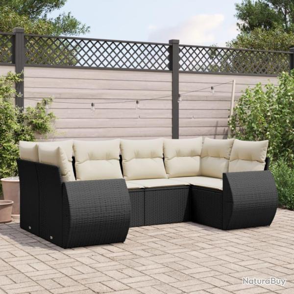 Salon de jardin 6 pcs avec coussins noir r�sine tress�e
