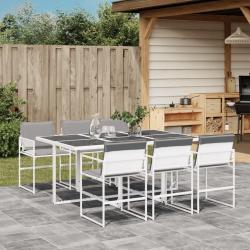 Ensemble &agrave; manger de jardin avec coussins 7 pcs blanc textil&egrave;ne