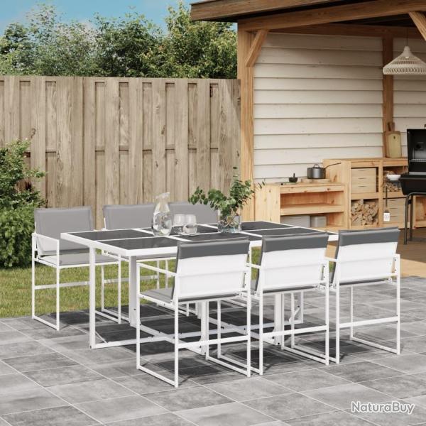 Ensemble � manger de jardin avec coussins 7 pcs blanc textil�ne