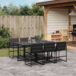 Ensemble &agrave; manger de jardin 7 pcs avec coussins noir textil&egrave;ne