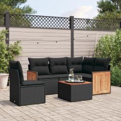 Salon de jardin 6 pcs avec coussins noir r&eacute;sine tress&eacute;e