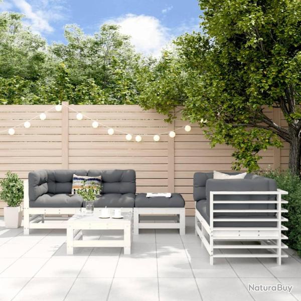 Salon de jardin 6 pcs Blanc Bois de pin massif alsavelo