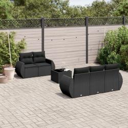 Salon de jardin 6 pcs avec coussins noir r&eacute;sine tress&eacute;e